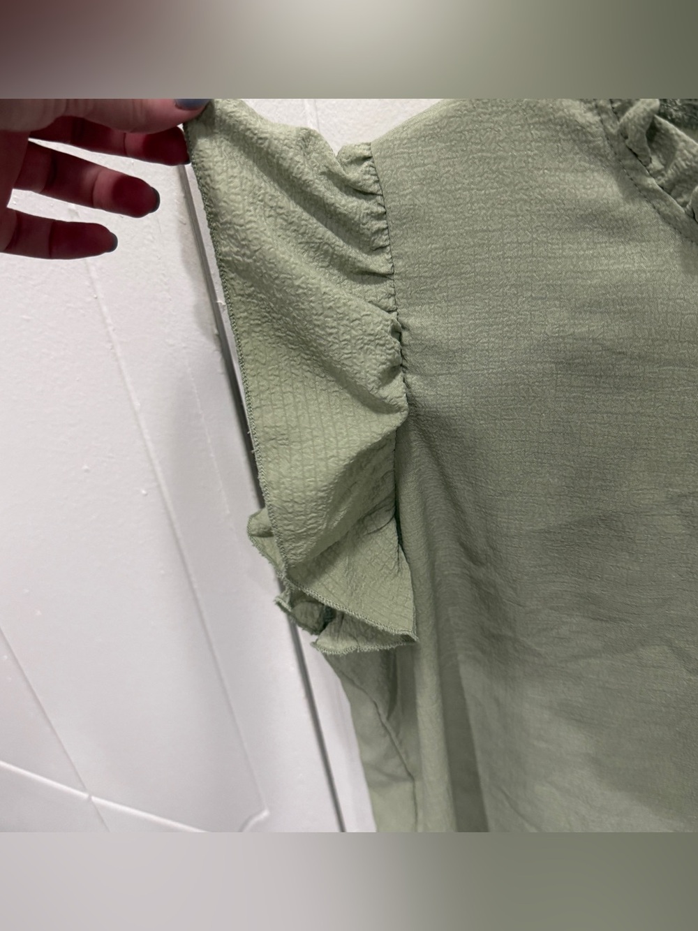 Shein Green Ruffle Short Sleeve Shirt - Picture 4 of 9